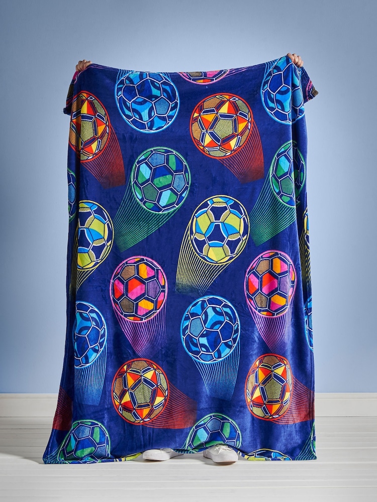 Catherine Lansfield Navy Blue Bright Football Soft and Cosy Fleece Throw - Image 4 of 4