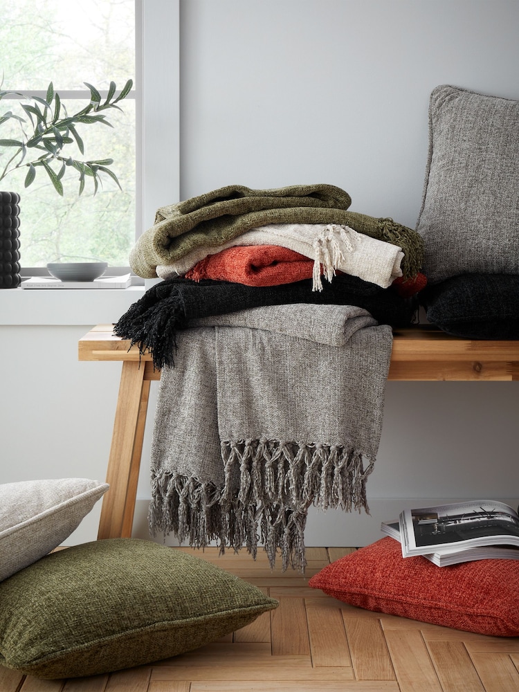 Catherine Lansfield Black Wilson Plain Chenille Cushion - Image 5 of 5