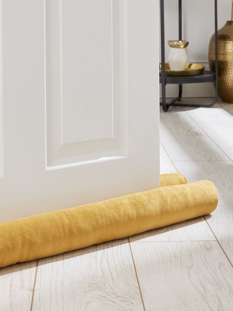 Catherine Lansfield Ochre Yellow Kingsley Matt Velvet Double Sided Draught Excluder - Image 1 of 2
