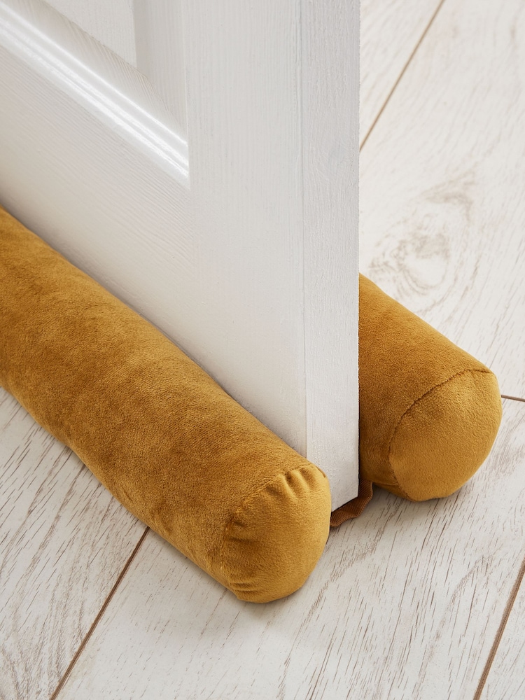 Catherine Lansfield Ochre Yellow Kingsley Matt Velvet Double Sided Draught Excluder - Image 2 of 2