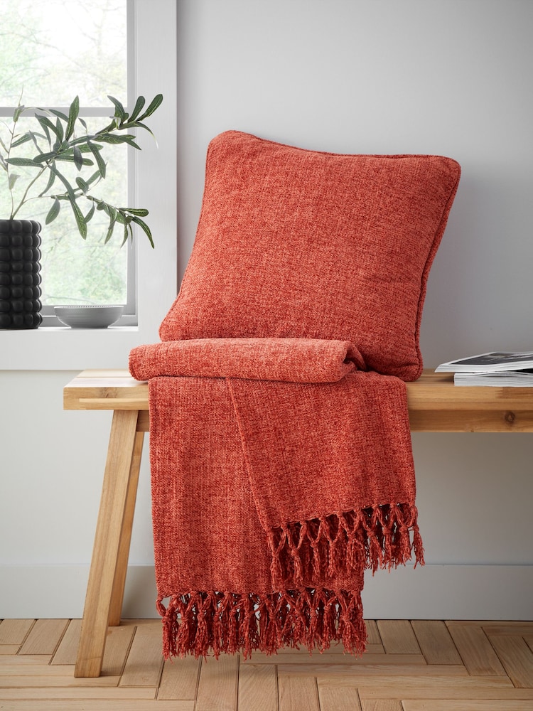Catherine Lansfield Terracotta Wilson Plain Chenille Cushion - Image 4 of 5