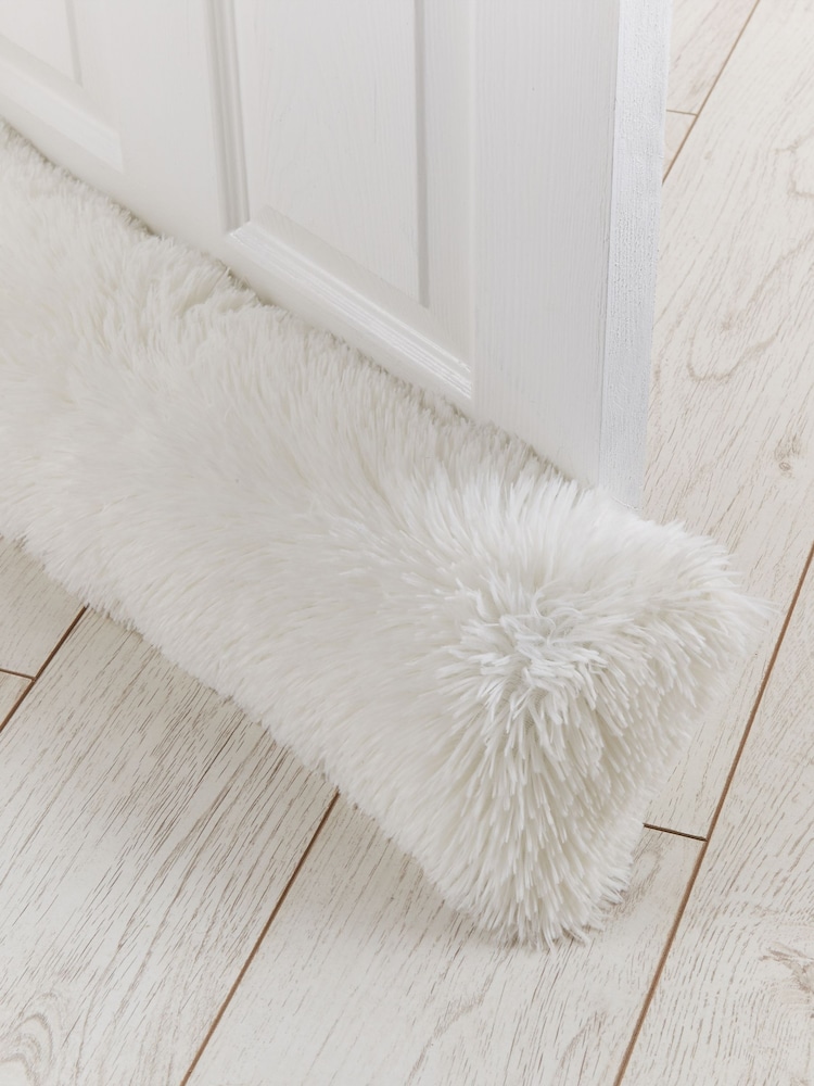 Catherine Lansfield Cream Cuddly Deep Pile Faux Fur Draught Excluder Cushion - Image 2 of 2