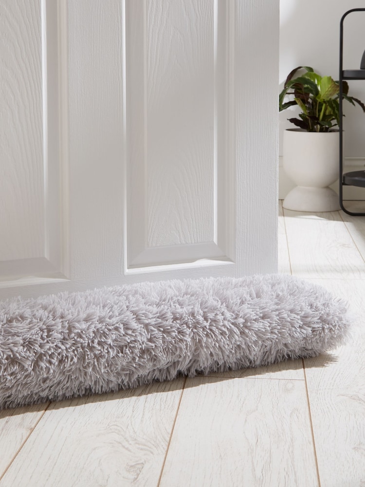 Catherine Lansfield Silver Grey Cuddly Deep Pile Faux Fur Draught Excluder Cushion - Image 1 of 2