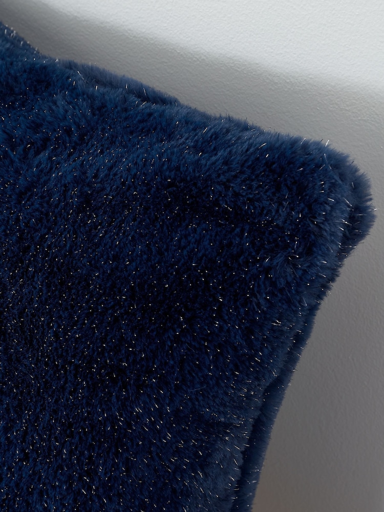 Catherine Lansfield Navy Blue Soft and Cosy Glamour Faux Fur Cushion - Image 2 of 5