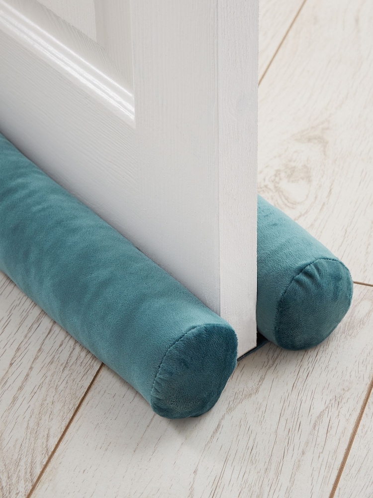 Catherine Lansfield Teal Blue Kingsley Matt Velvet Double Sided Draught Excluder - Image 2 of 2