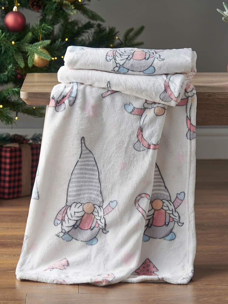 Catherine Lansfield Blush Pink Christmas Gonks Cosy and Warm Fleece Throw - Image 1 of 4