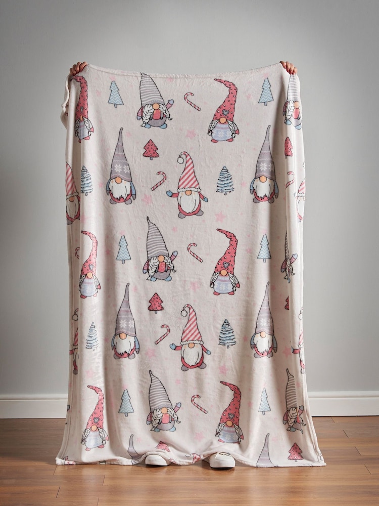 Catherine Lansfield Blush Pink Christmas Gonks Cosy and Warm Fleece Throw - Image 4 of 4