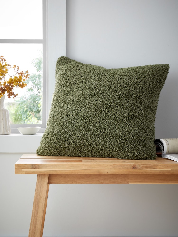 Catherine Lansfield Olive Green So Soft Boucle Cushion - Image 1 of 5