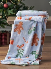 Catherine Lansfield Blue Christmas Gingerbread Soft and Cosy Fleece Throw - Image 1 of 4