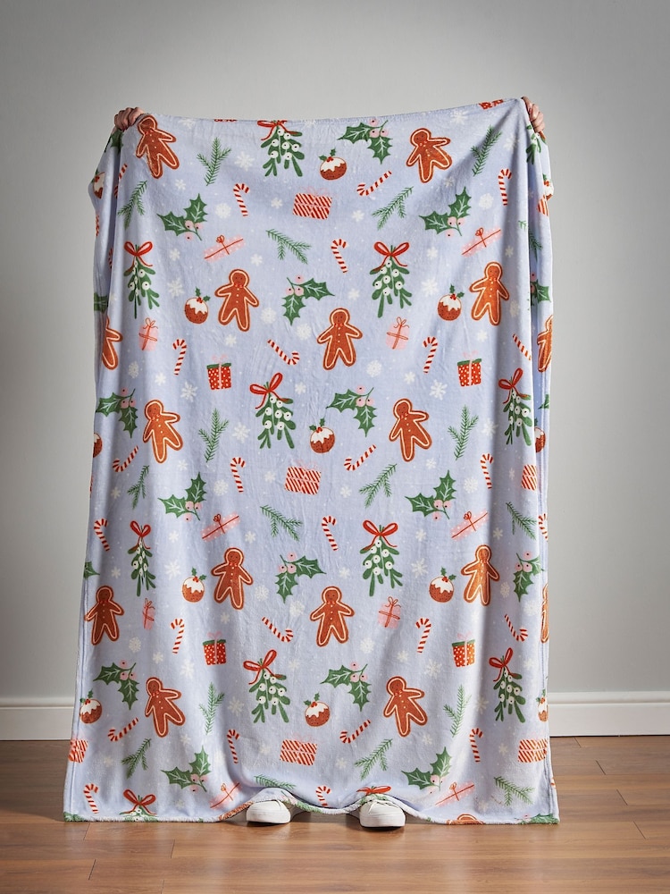 Catherine Lansfield Blue Christmas Gingerbread Soft and Cosy Fleece Throw - Image 4 of 4