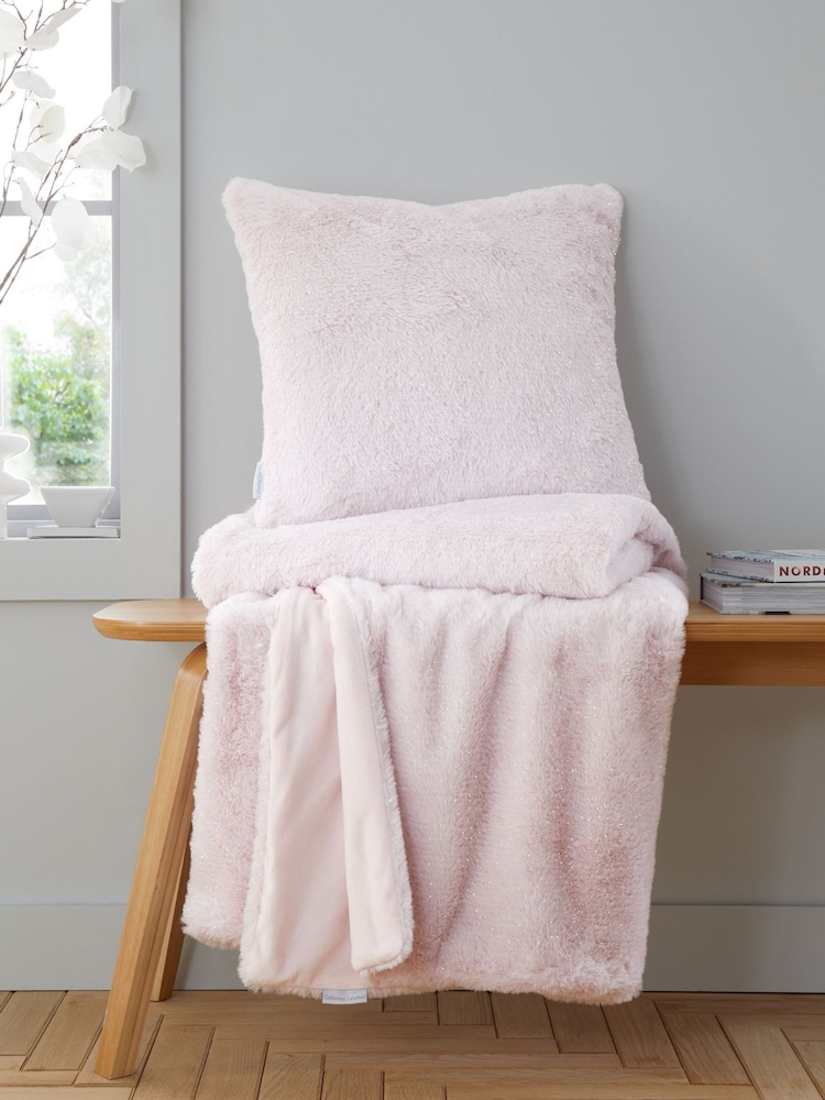 Catherine Lansfield Blush Pink Soft and Cosy Glamour Faux Fur Cushion - Image 4 of 5