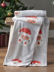 Catherine Lansfield Grey Christmas Santa Spectacular Soft Cosy Fleece Throw - Image 1 of 4