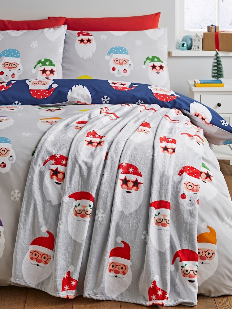 Catherine Lansfield Grey Christmas Santa Spectacular Soft Cosy Fleece Throw - Image 2 of 4