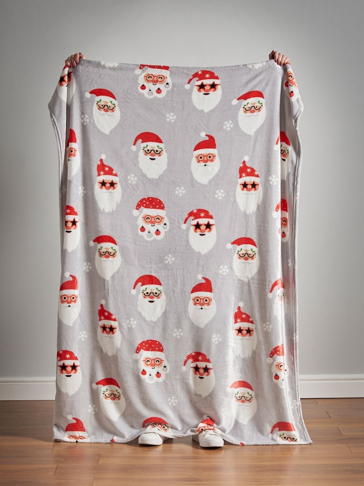 Catherine Lansfield Grey Christmas Santa Spectacular Soft Cosy Fleece Throw - Image 4 of 4