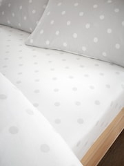 Catherine Lansfield Silver Grey Brushed 100% Cotton Polka Dot Fitted Bed Sheet - Image 1 of 2