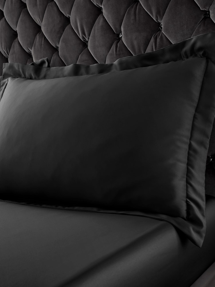Catherine Lansfield Black Silky Soft Satin Oxford Pillowcase - Image 1 of 2