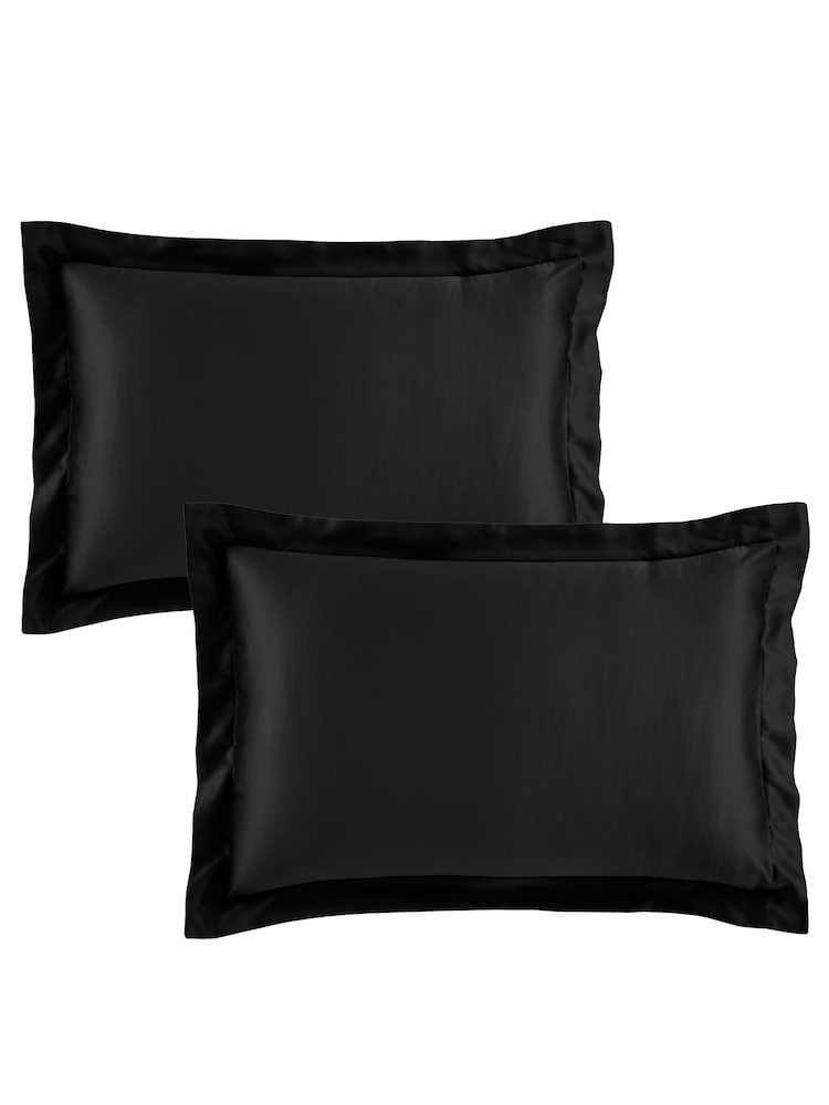 Catherine Lansfield Black Silky Soft Satin Oxford Pillowcase - Image 2 of 2