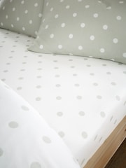 Catherine Lansfield Sage Green Brushed 100% Cotton Polka Dot Fitted Bed Sheet - Image 1 of 2