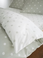 Catherine Lansfield Sage Green Brushed 100% Cotton Polka Dot Fitted Bed Sheet - Image 2 of 2