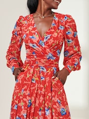 Jolie Moi Red Front Wrap Mesh Midi Dress - Image 3 of 6