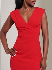 Jolie Moi Red Yseult V-Neck Split Bodycon Dress - Image 6 of 6