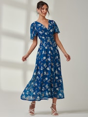 Jolie Moi Green Evelyn Angel Sleeve Mesh Maxi Dress - Image 1 of 6