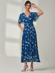 Jolie Moi Green Evelyn Angel Sleeve Mesh Maxi Dress - Image 4 of 6