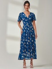 Jolie Moi Green Evelyn Angel Sleeve Mesh Maxi Dress - Image 5 of 6