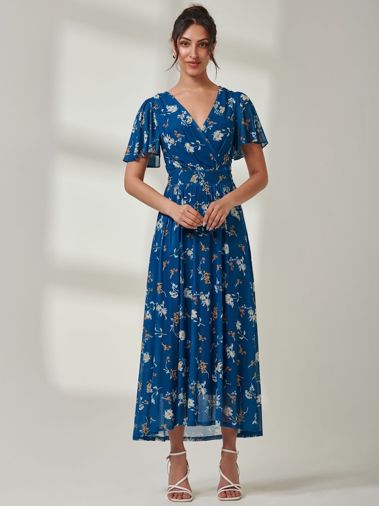 Jolie Moi Green Evelyn Angel Sleeve Mesh Maxi Dress - Image 6 of 6