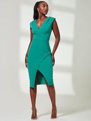 Jolie Moi Green Yseult V-Neck Split Bodycon Dress - Image 1 of 6