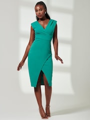 Jolie Moi Green Yseult V-Neck Split Bodycon Dress - Image 5 of 6