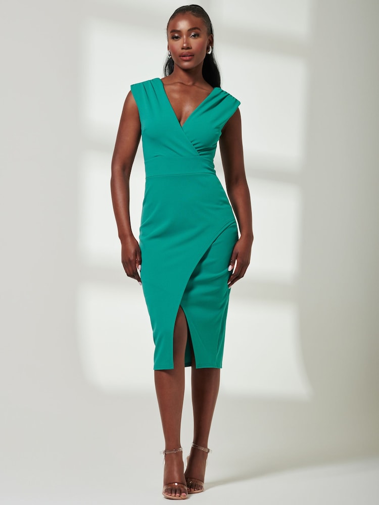 Jolie Moi Green Yseult V-Neck Split Bodycon Dress - Image 6 of 6