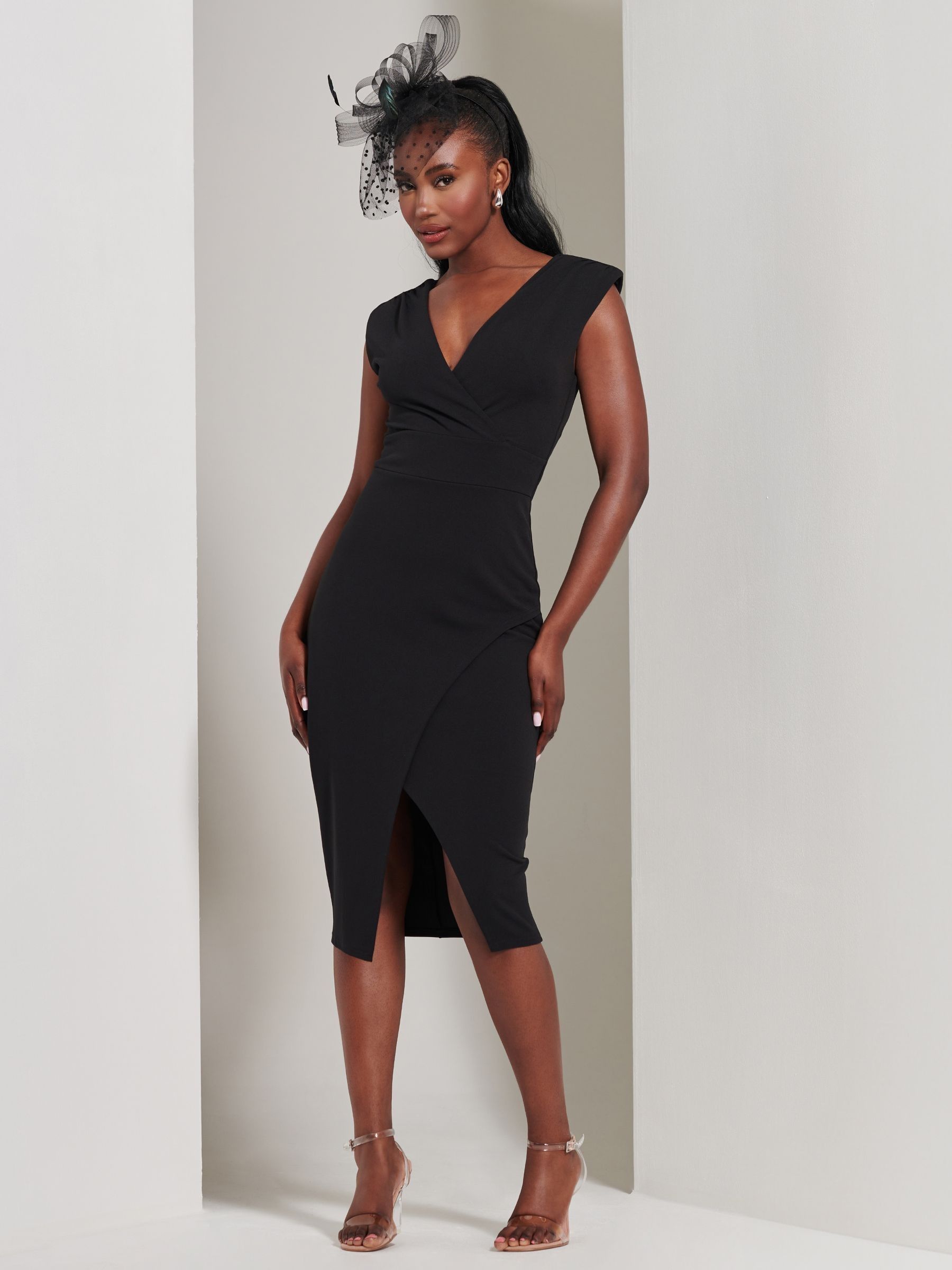 Buy Jolie Moi Black Yseult V Neck Split Bodycon Dress from Next Denmark