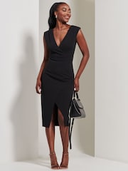 Jolie Moi Black Yseult V-Neck Split Bodycon Dress - Image 5 of 6