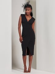 Jolie Moi Black Yseult V-Neck Split Bodycon Dress - Image 6 of 6