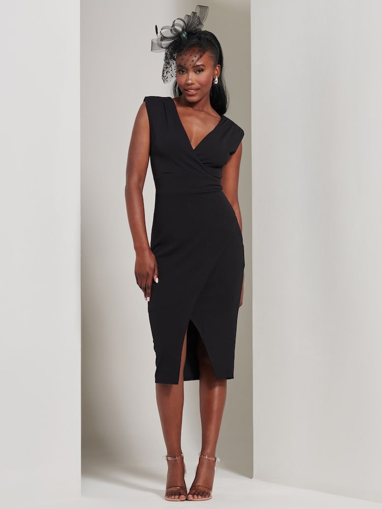 Jolie Moi Black Yseult V-Neck Split Bodycon Dress - Image 6 of 6 Jolie Moi Black Yseult V-Neck Split Bodycon Dress - Image 6 of 6