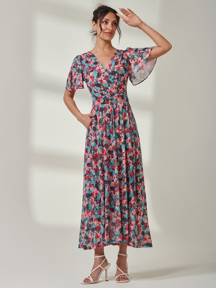 Jolie Moi Green Gracelyn Wrap Front Mesh Maxi Dress - Image 1 of 6 Jolie Moi Green Gracelyn Wrap Front Mesh Maxi Dress - Image 1 of 6