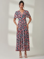 Jolie Moi Green Gracelyn Wrap Front Mesh Maxi Dress - Image 4 of 6