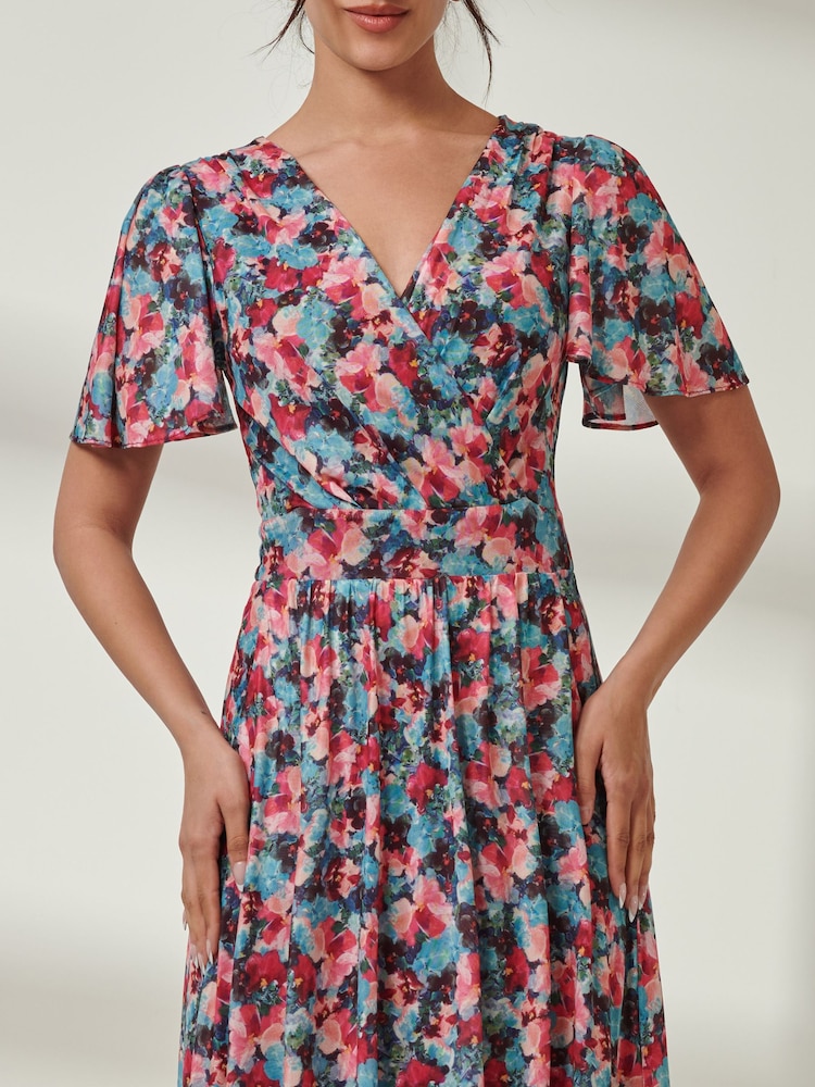 Jolie Moi Green Gracelyn Wrap Front Mesh Maxi Dress - Image 6 of 6