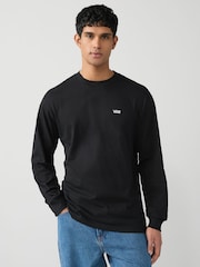 Vans Mens Loose Fit  Small Logo Long Sleeved 100% Cotton Black T-Shirt - Image 1 of 6