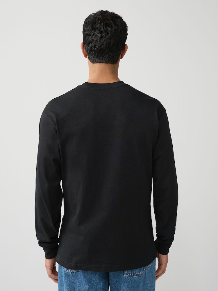 Vans Mens Loose Fit  Small Logo Long Sleeved 100% Cotton Black T-Shirt - Image 2 of 6