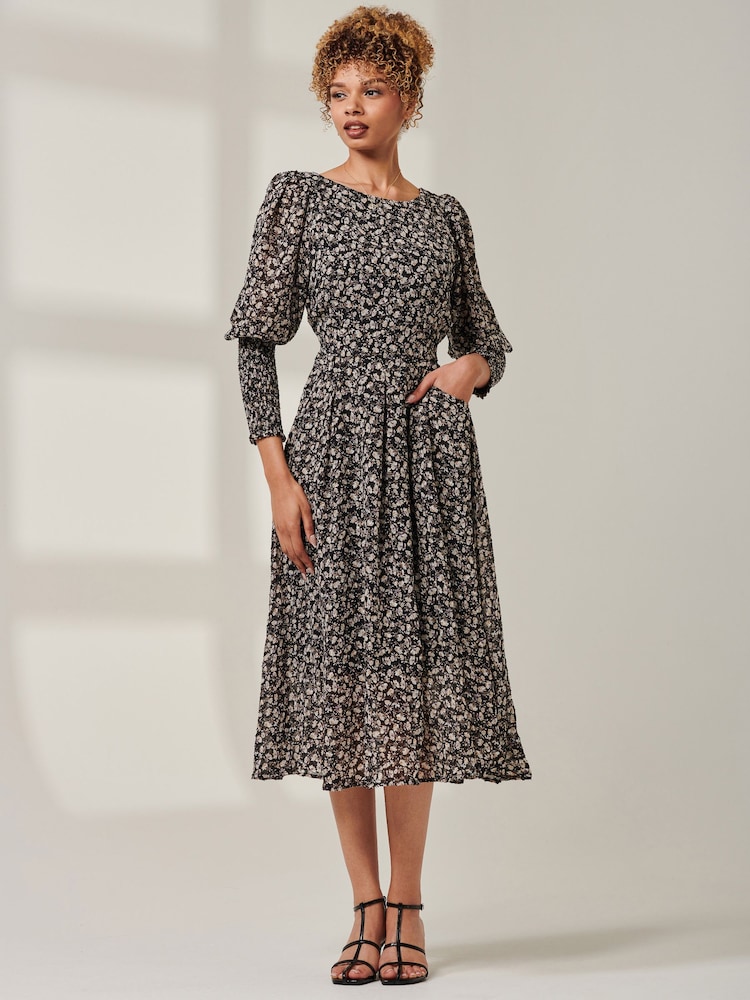Jolie Moi Black Cuffed Ballon Sleeve Chiffon Dress - Image 6 of 6 Jolie Moi Black Cuffed Ballon Sleeve Chiffon Dress - Image 6 of 6