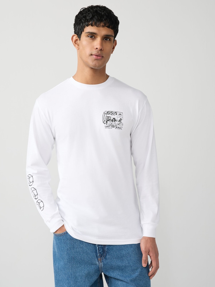 Vans Mens Next Stop Long Sleeve 100% Cotton White T-Shirt - Image 1 of 1