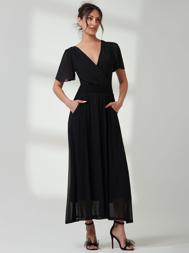 Jolie Moi Black Angel Sleeve Mesh Maxi Dress - Image 1 of 6