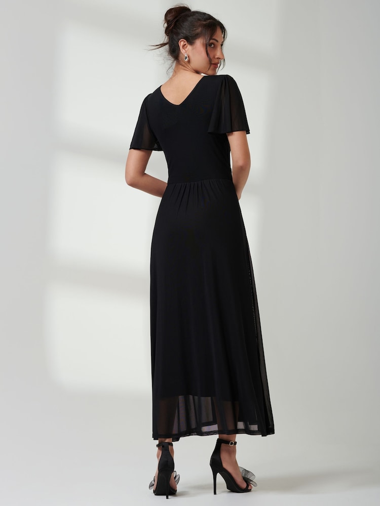 Jolie Moi Black Angel Sleeve Mesh Maxi Dress - Image 2 of 6