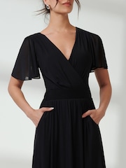 Jolie Moi Black Angel Sleeve Mesh Maxi Dress - Image 3 of 6