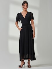 Jolie Moi Black Angel Sleeve Mesh Maxi Dress - Image 4 of 6