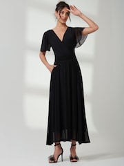 Jolie Moi Black Angel Sleeve Mesh Maxi Dress - Image 5 of 6
