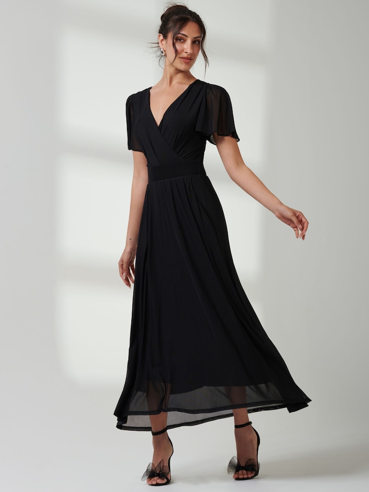 Jolie Moi Black Angel Sleeve Mesh Maxi Dress - Image 6 of 6