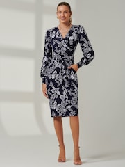 Jolie Moi Blue Long Sleeve Floral Midi Dress - Image 1 of 6